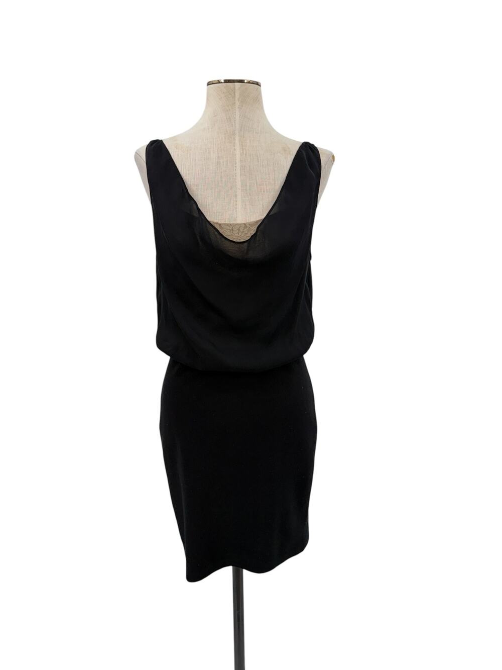 Alice + Olivia Black Nude Lace Cowl Neck Open Back Cocktail Dress Size 4